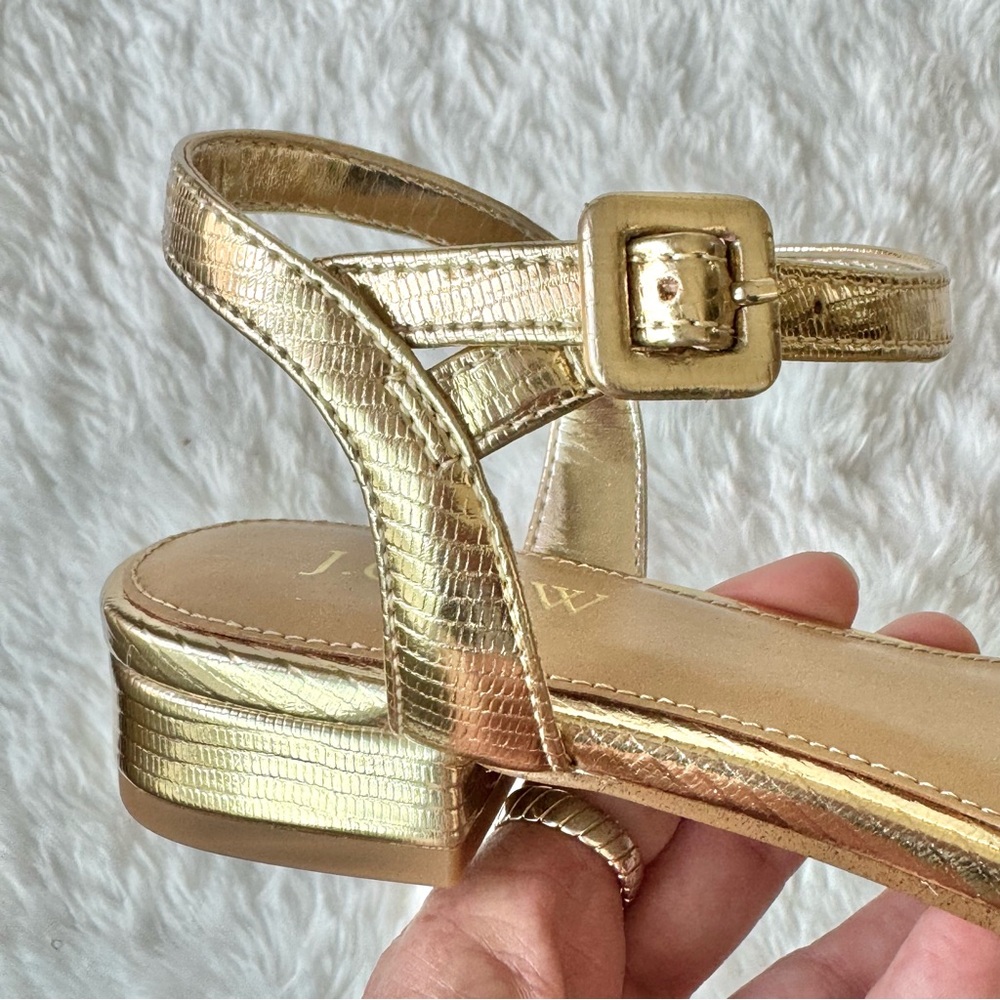 NIB J Crew Lizard Embossed Ankle Strap Sandals Gold 6 - Picture 13 of 14